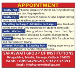 Saraswati Group Of Institutions Recruitment 2026